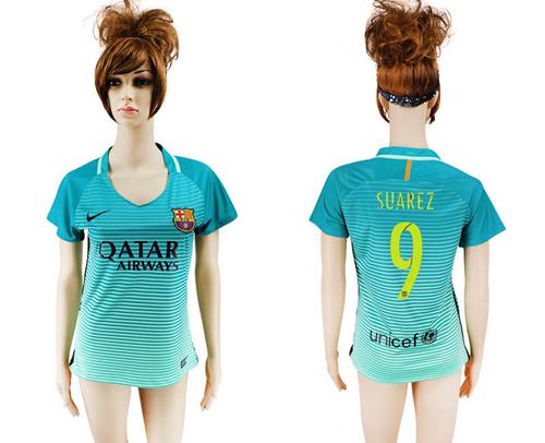 Women's Barcelona #9 Suarez Sec Away Soccer Club Jersey